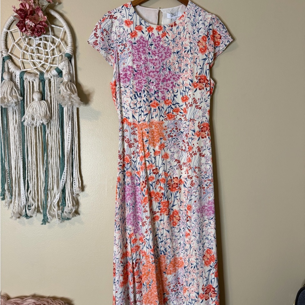 Reiss Luna Floral Cut Out Midi Dress Size 10 - Picture 2 of 6